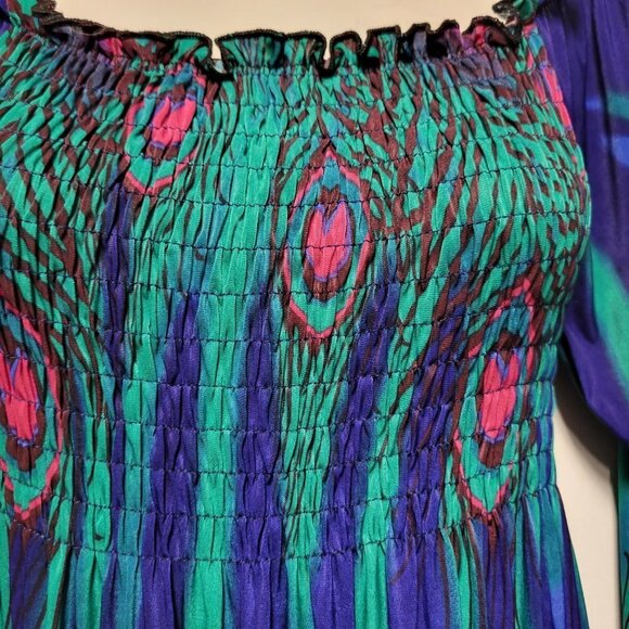 Long Sleeve Maxi Dress Peacok Motif Long Dress - One Size Fits Most- NEW ! - Picture 6 of 10